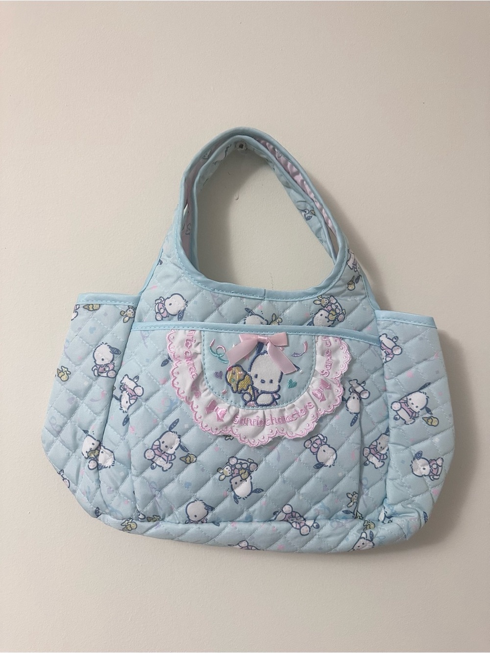 Sanrio Pochacco Quilted Tote Bag Light Blue Pink